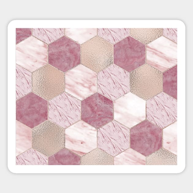 Carnation pink rose gold foil - marble hexagons Sticker by marbleco